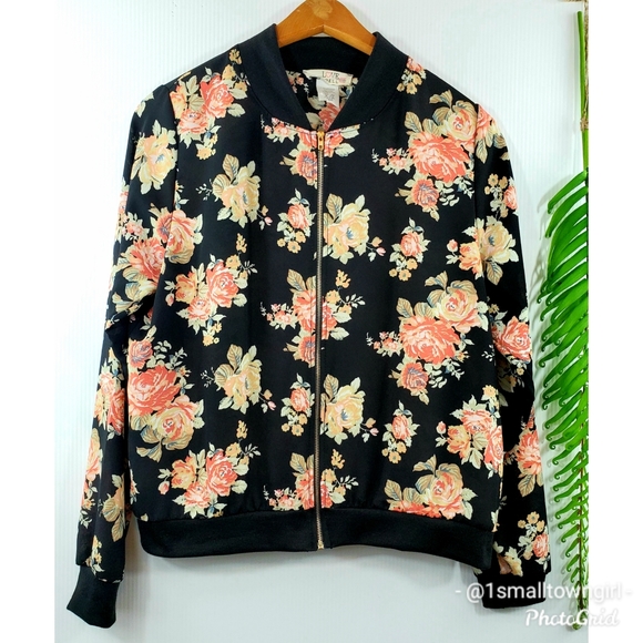 Love Spell Jackets & Blazers - Love Spell shear floral design bomber jacket S